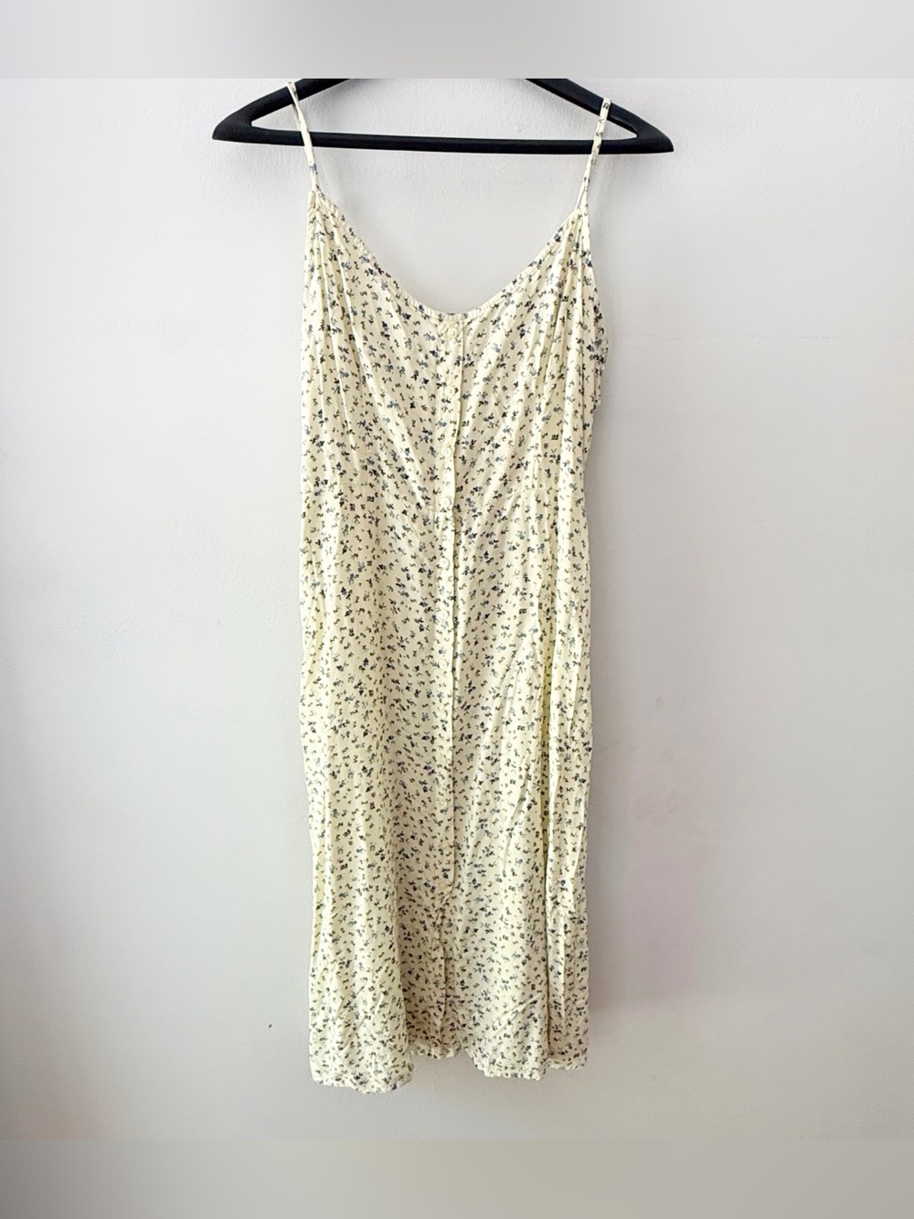 Vintage Women Y2K Ditsy Floral Button Down Midi Dress Large Pastel Summer Yellow